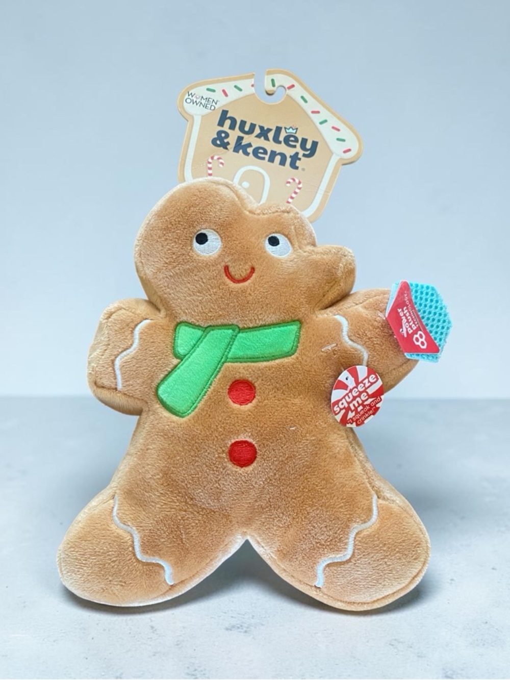 Huxley & Kent Gingerbread Plush Toy with Green Scarf - Kids Stuffed Animal